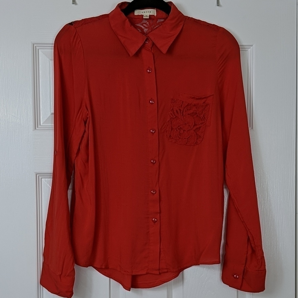 Entro Lace Detail Button Down Shirt